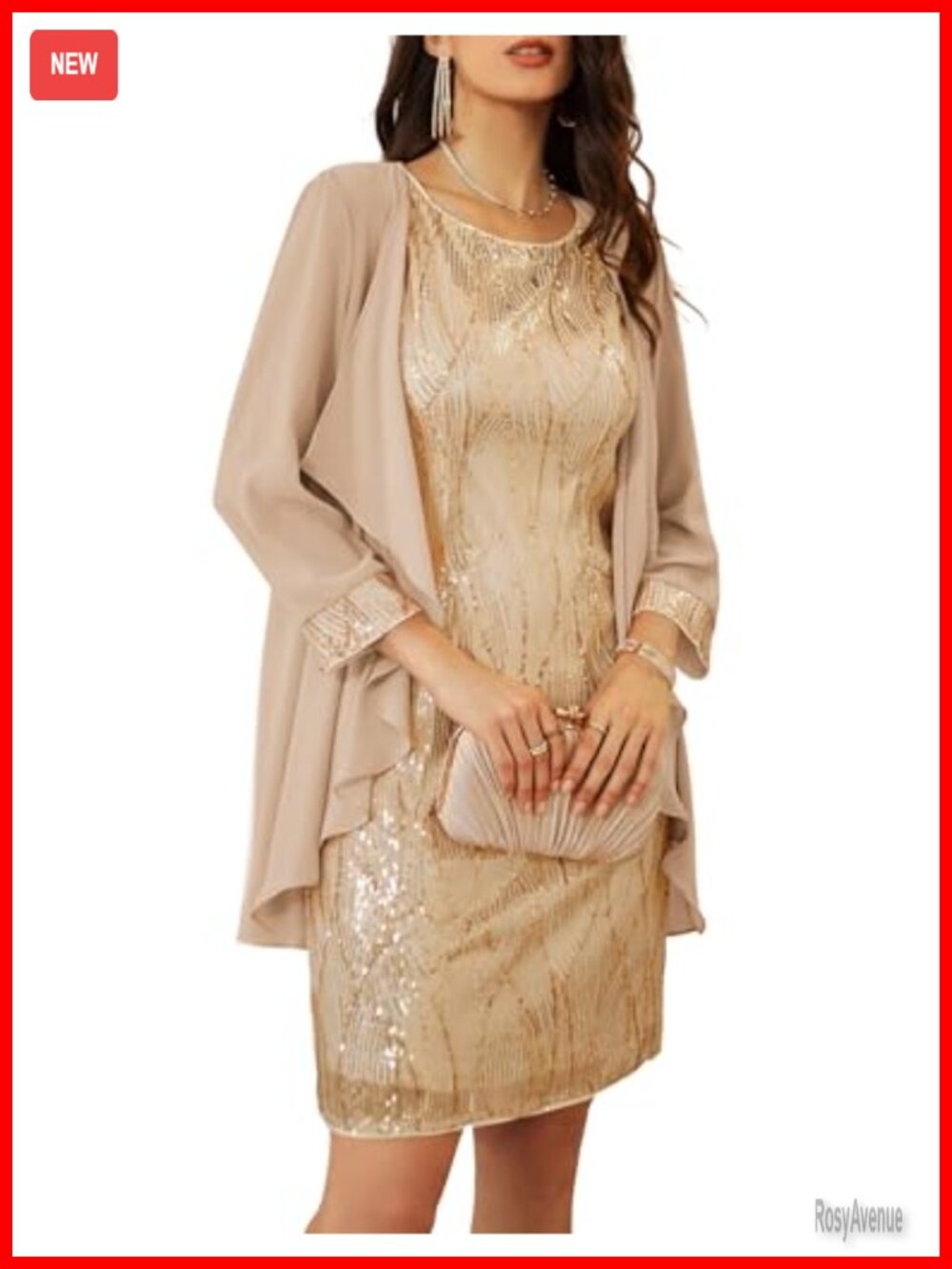 Sequin Bodycon Midi Dress with Jacket Tea Length Formal Wedding Guest